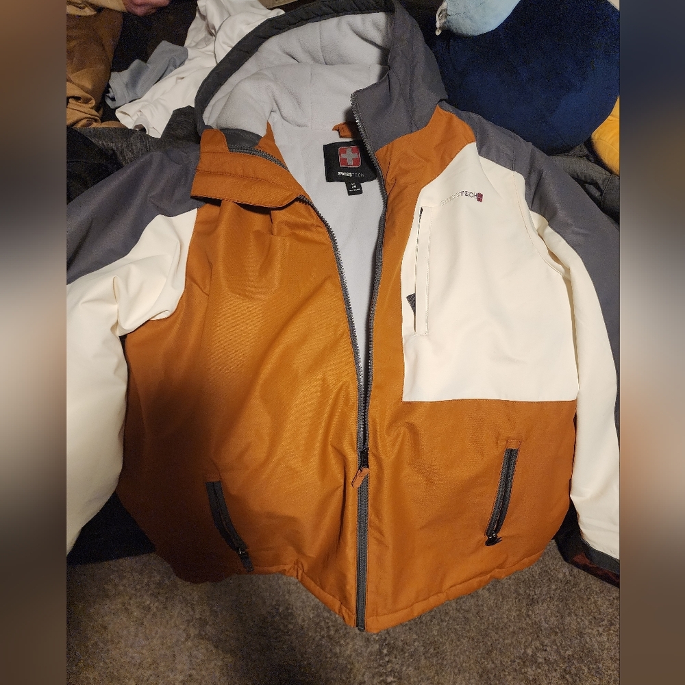 Swiss Tech Men's Jacket in Grey, Orange, and White